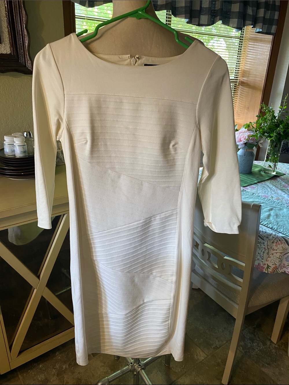 White House Black Market Cream Textured Midi Sheath Dress